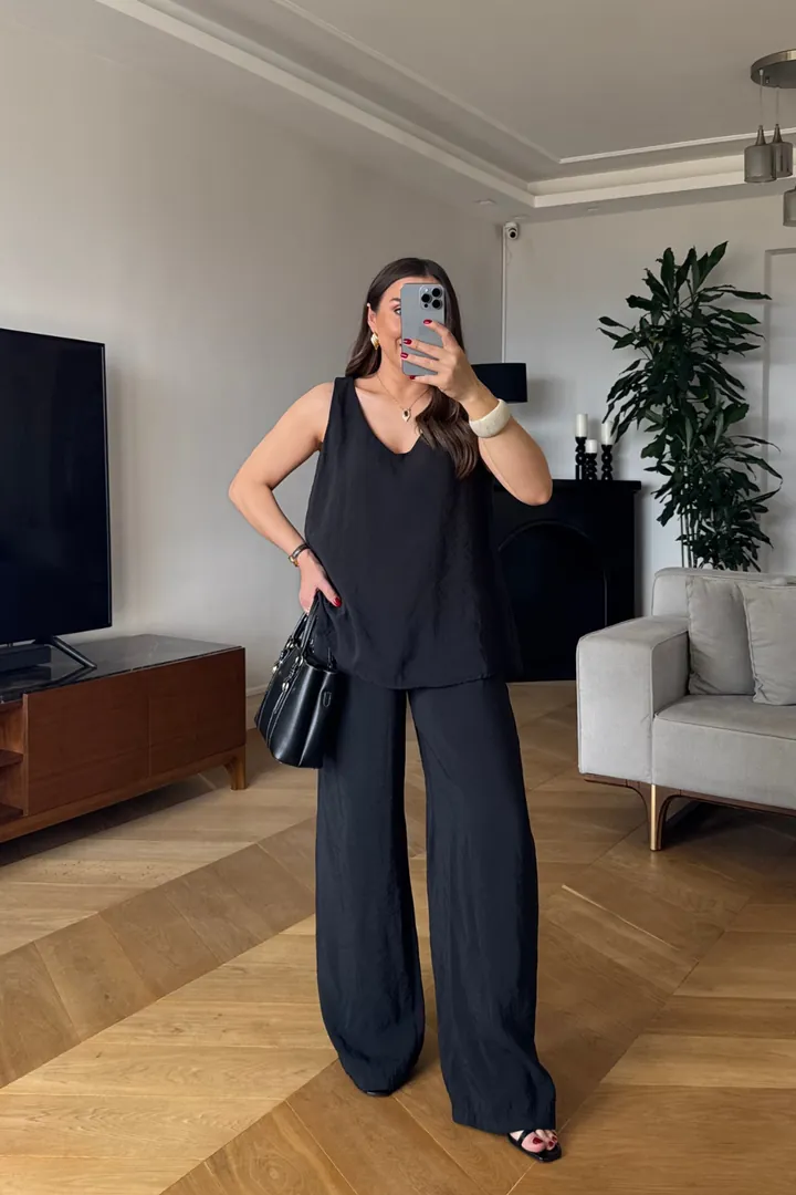 V Yaka Bluz Pantolon Kadın Takım 2