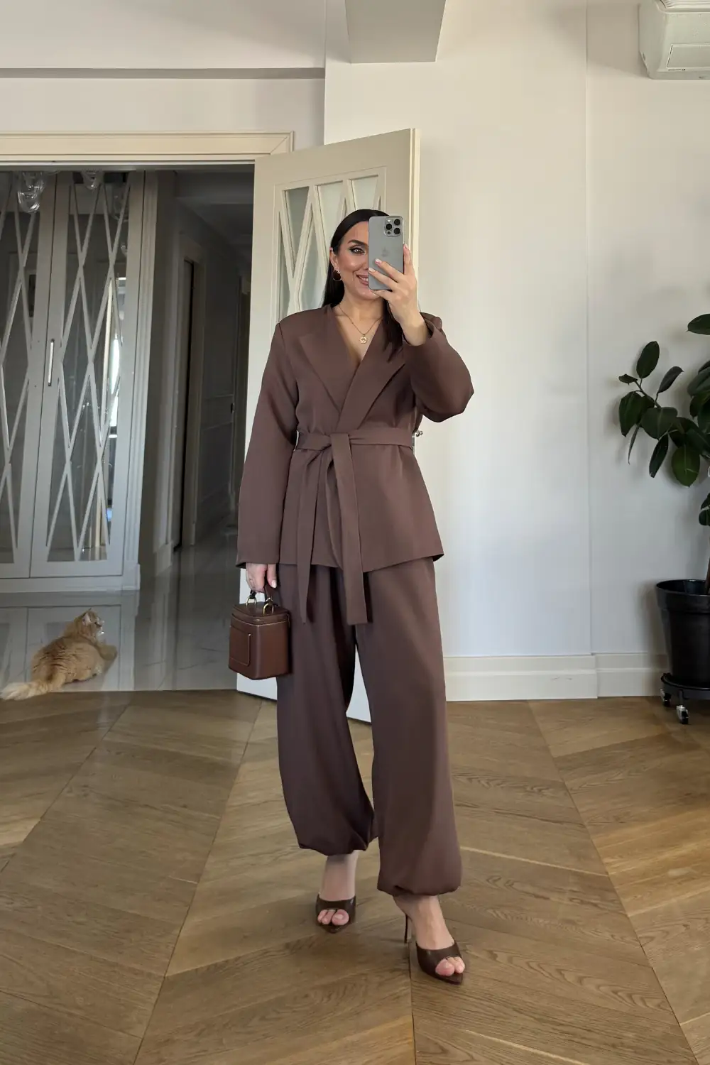 Kuşaklı Ceket Pantolon Kadın Takım 2