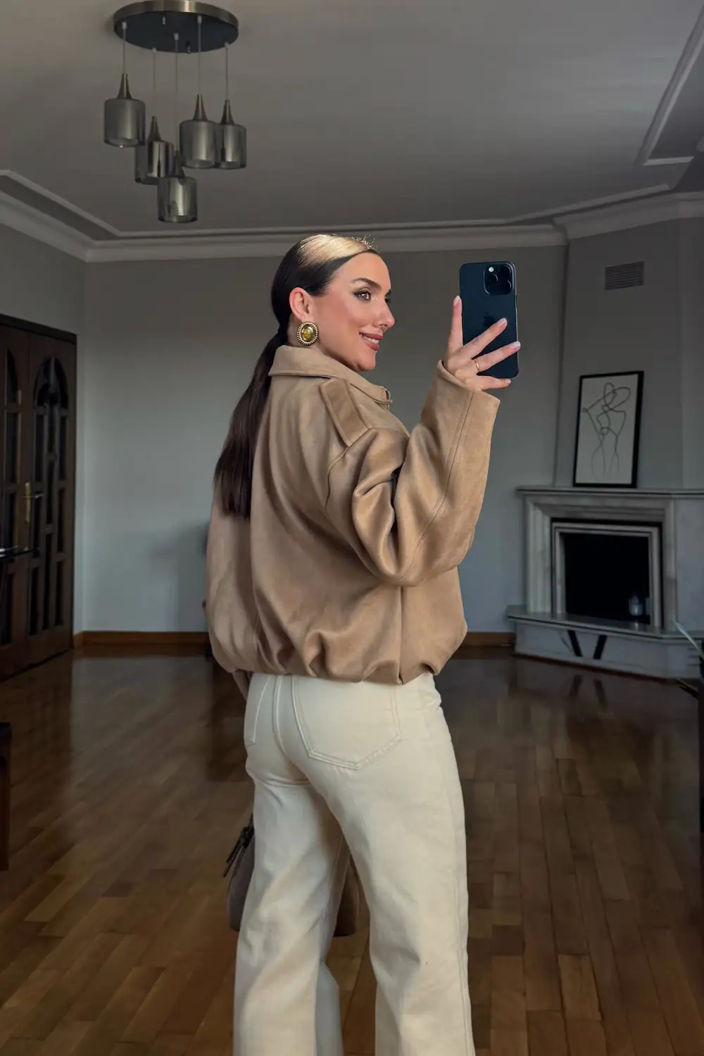 Suni süet Bomber Kadın Ceket - Camel