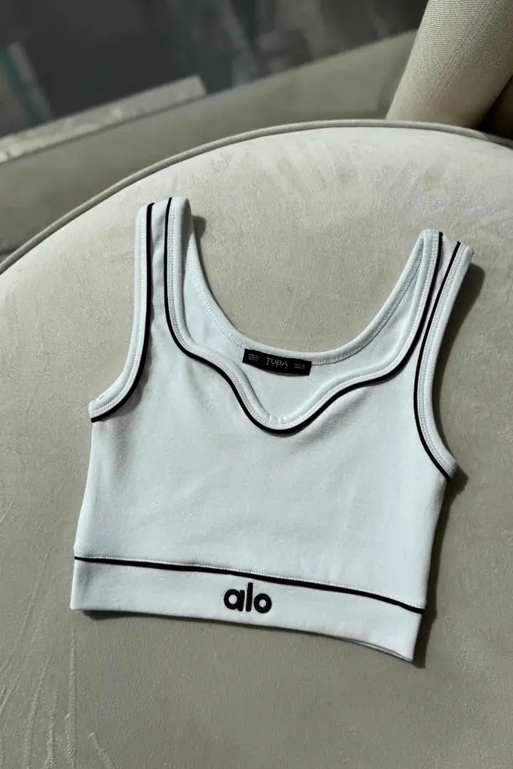 Kalp Yaka Askılı Crop - Beyaz