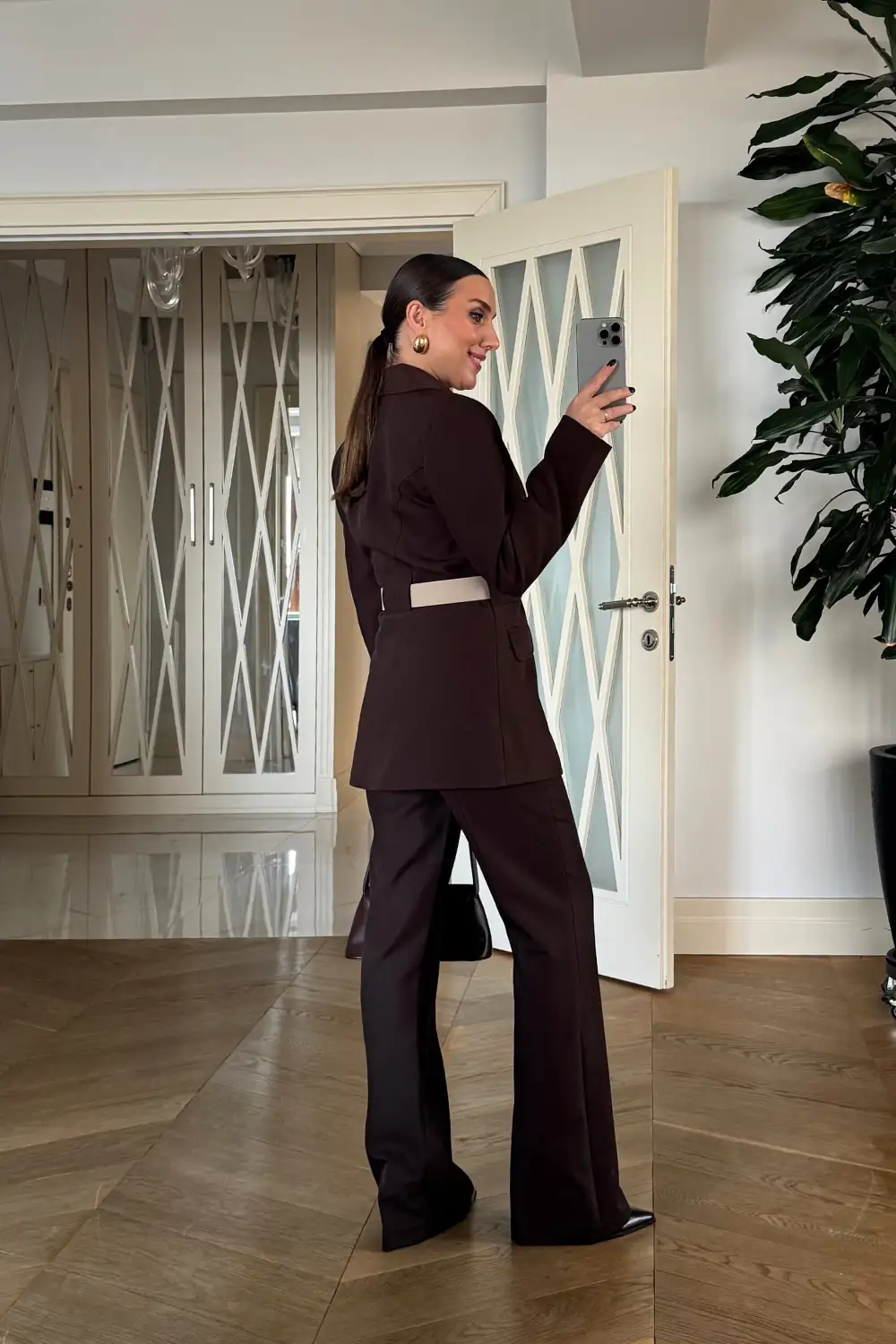 Kemerli Blazer Ceket Pantolon Kadın Takım 10