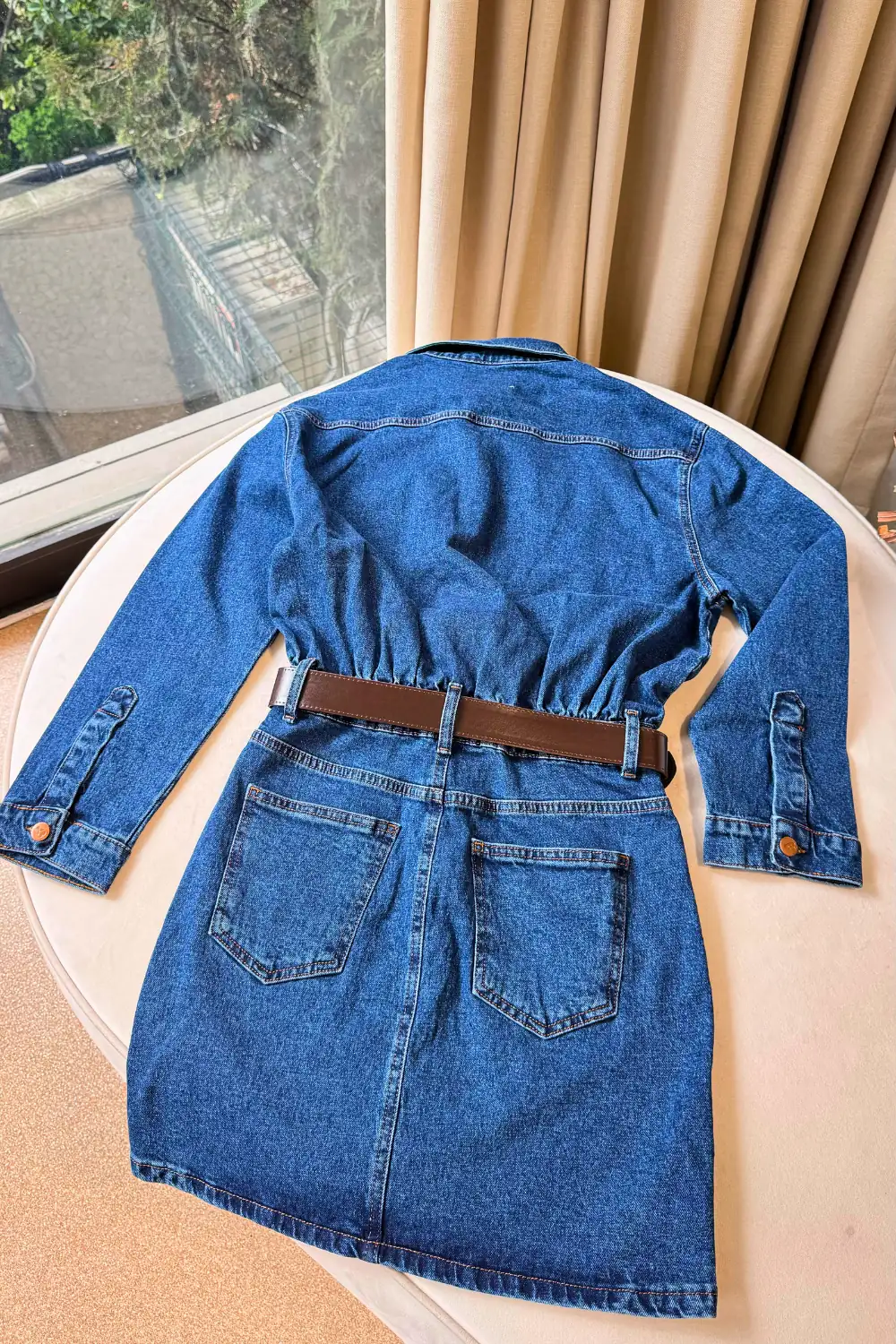 Gömlek Yaka Kemerli Mini Denim Elbise 6