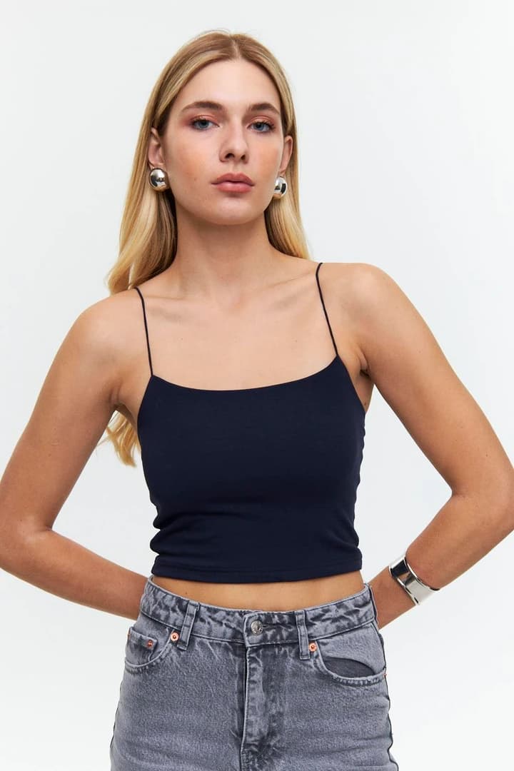 İp Asklı Crop Top - Lacivert