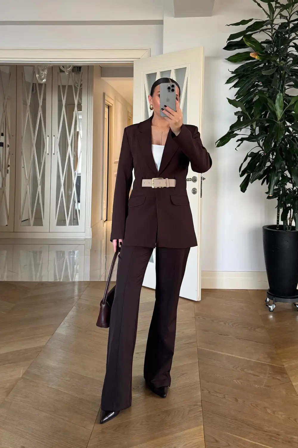 Kemerli Blazer Ceket Pantolon Kadın Takım 4