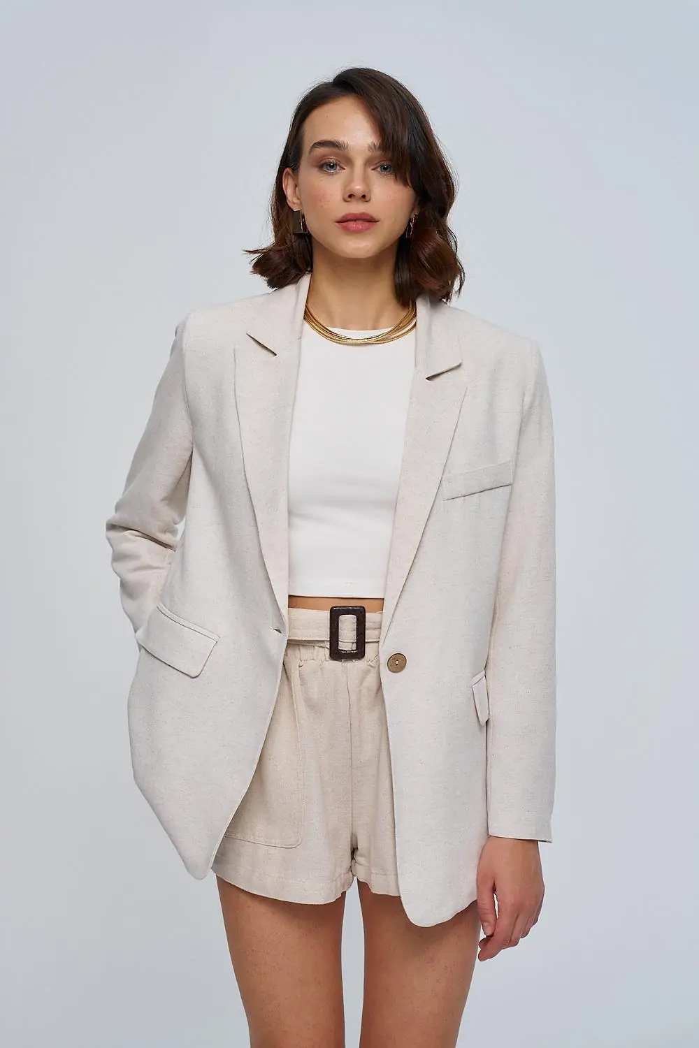 Keten Karışımlı Blazer Kadın Ceket 1