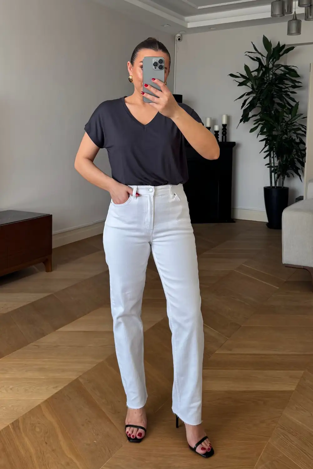 Kesik Paça Boyfit Kadın Denim Pantolon 1