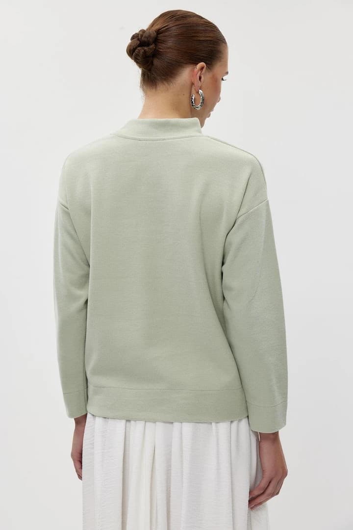 Yumuşak Dokulu Yarım Balıkçı Kadın Sweatshirt - Mint Yeşil