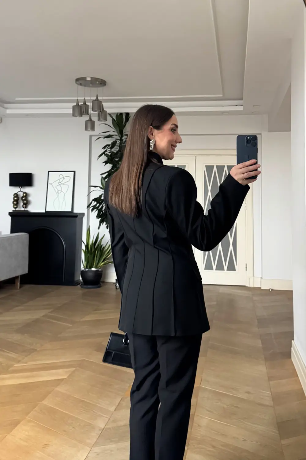 Yakasız Blazer Kadın Ceket - SİYAH