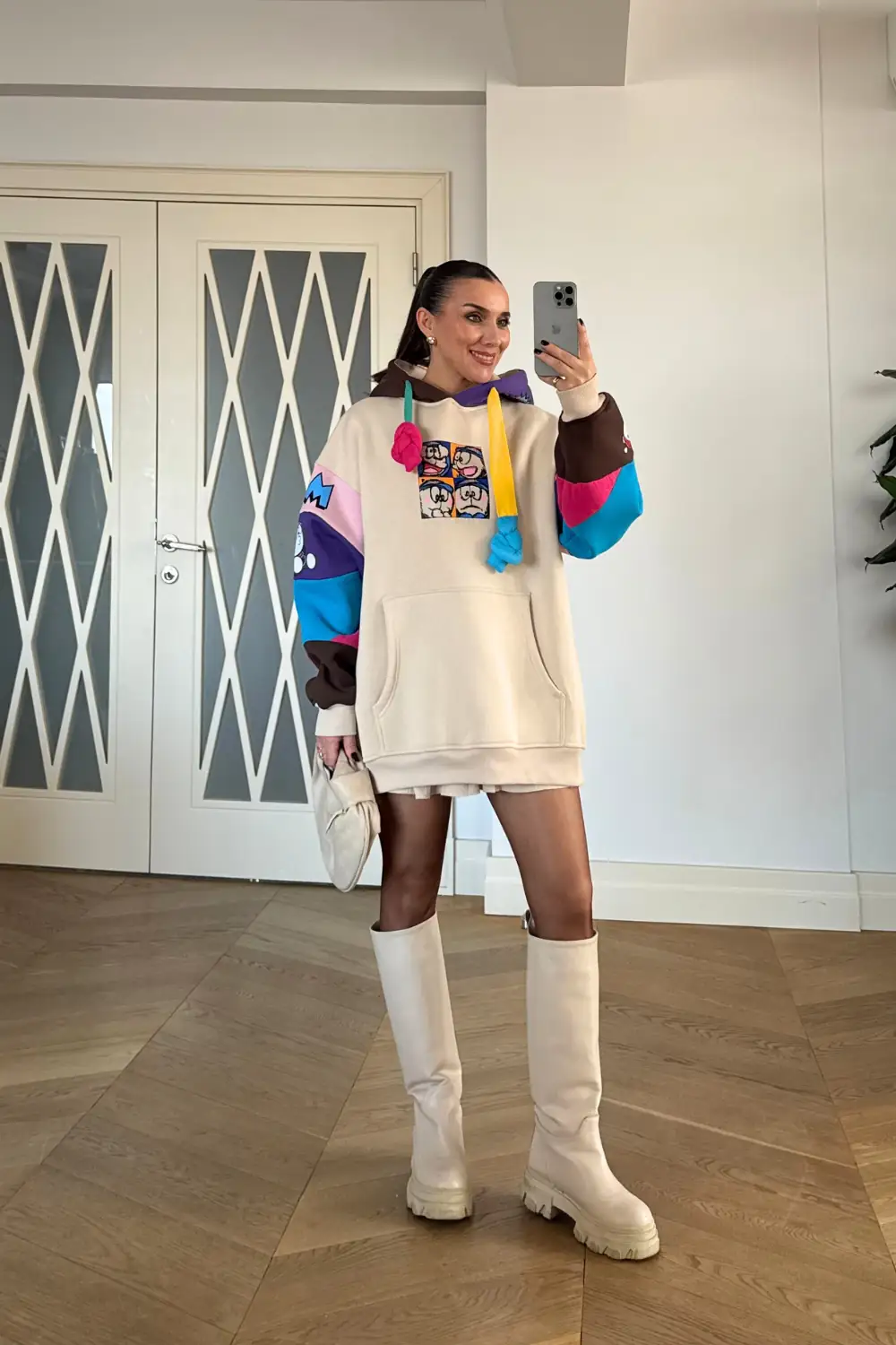 Oversize Kapüşonlu Kadın Sweatshirt - Bej