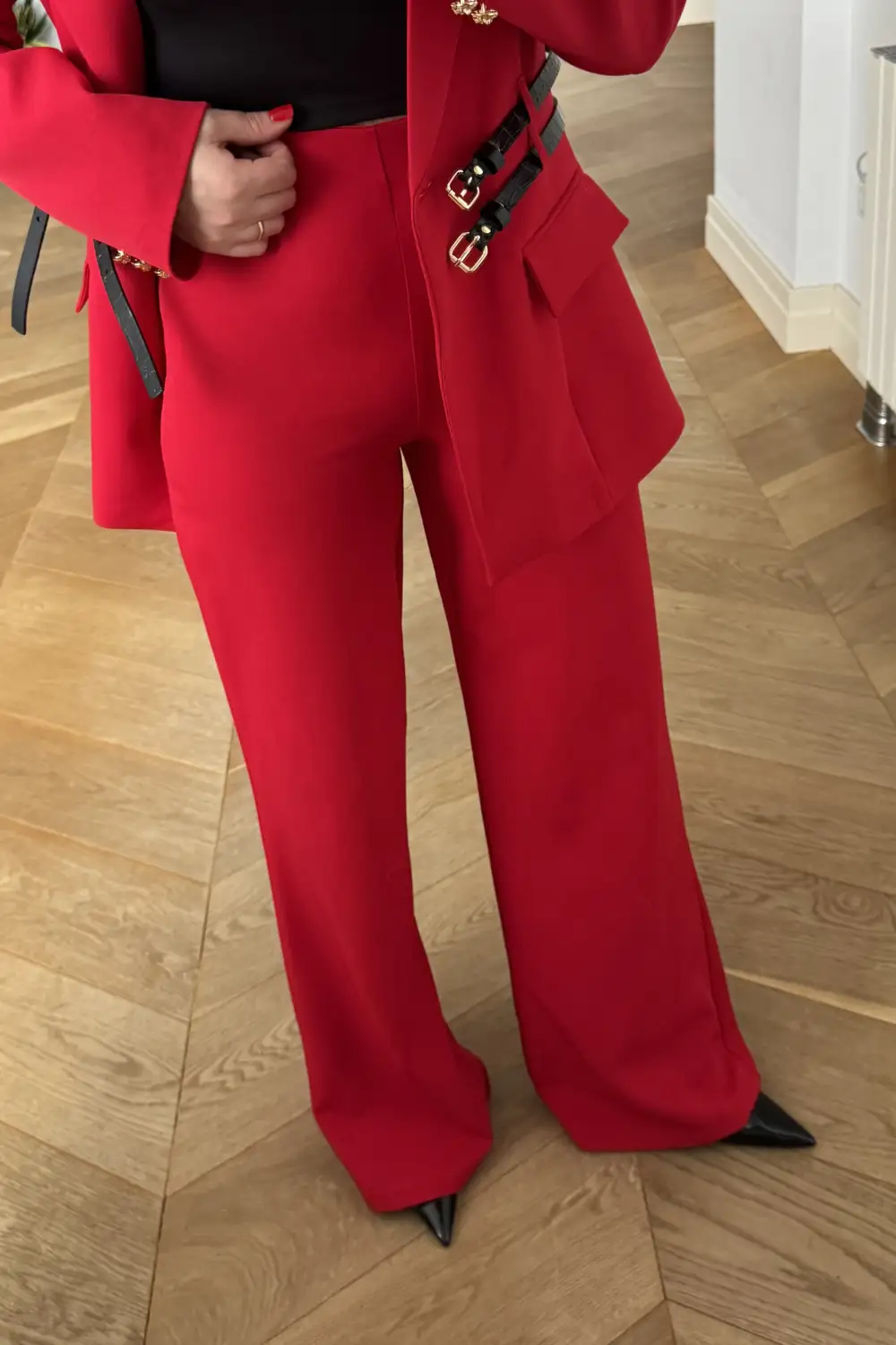 Çift Kemerli Blazer Ceket Pantolon Kadın Takım