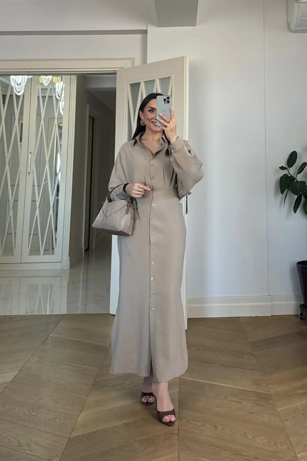 Kuşak Detaylı Uzun Kollu Gömlek Elbise 3