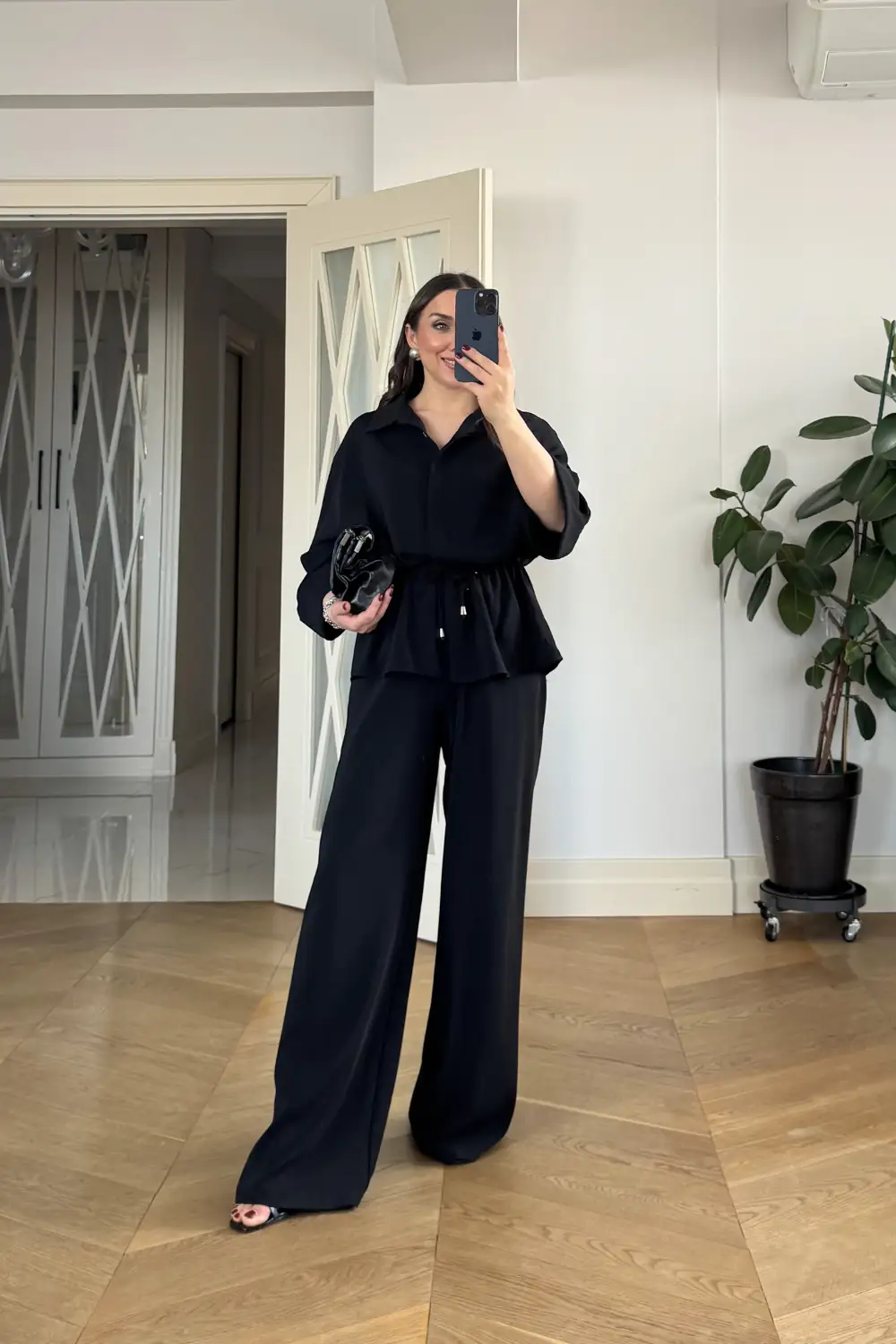 Bel Büzgülü Ceket Pantolon Kadın Takım 1
