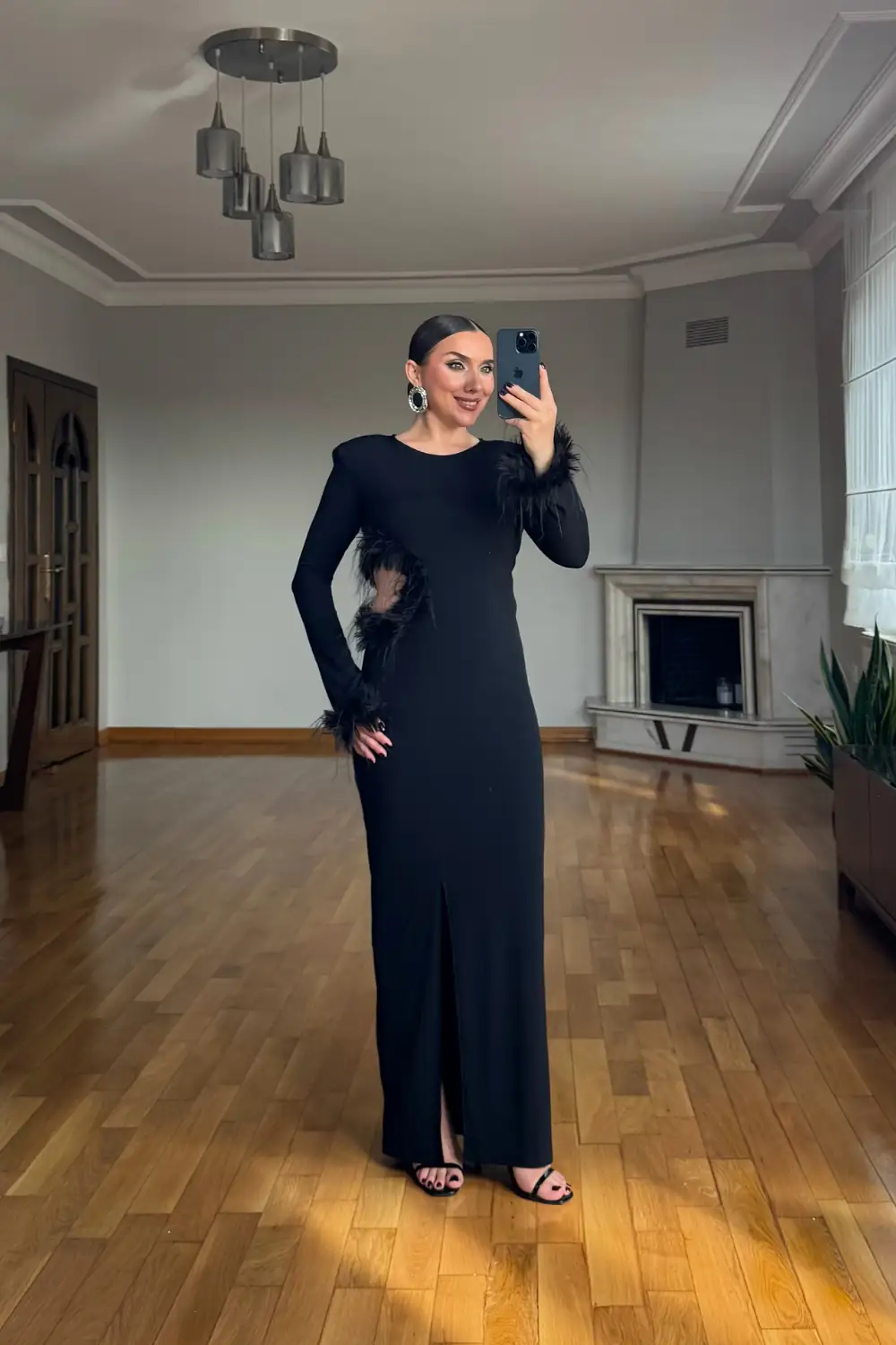 Otriş Detaylı Bel Dekolteli Uzun Elbise 6