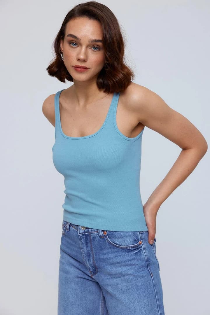 Basic Fitilli Kadın Atlet - MAVİ