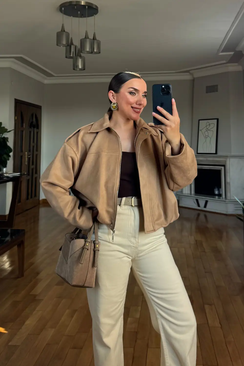 Suni süet Bomber Kadın Ceket - Camel