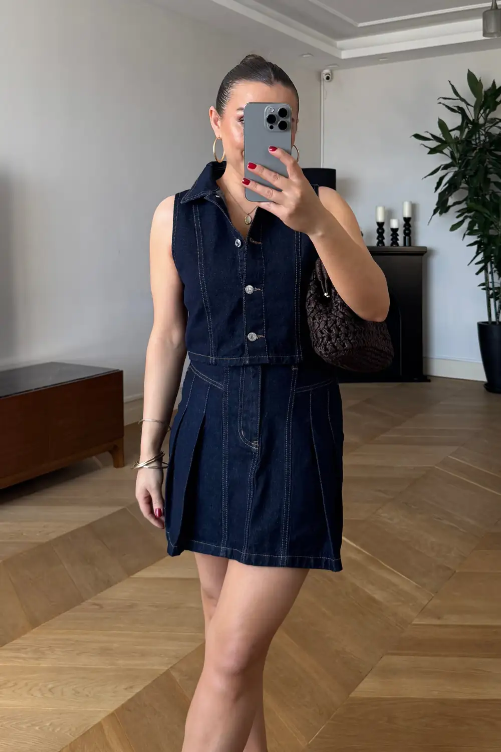 Pileli Mini Denim Etek 2