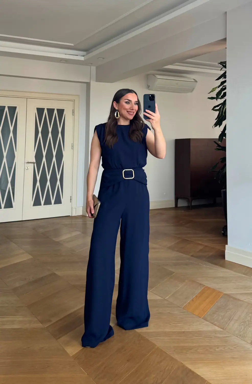 Sıfır Kol Toka Detaylı Kadın Tulum - Lacivert