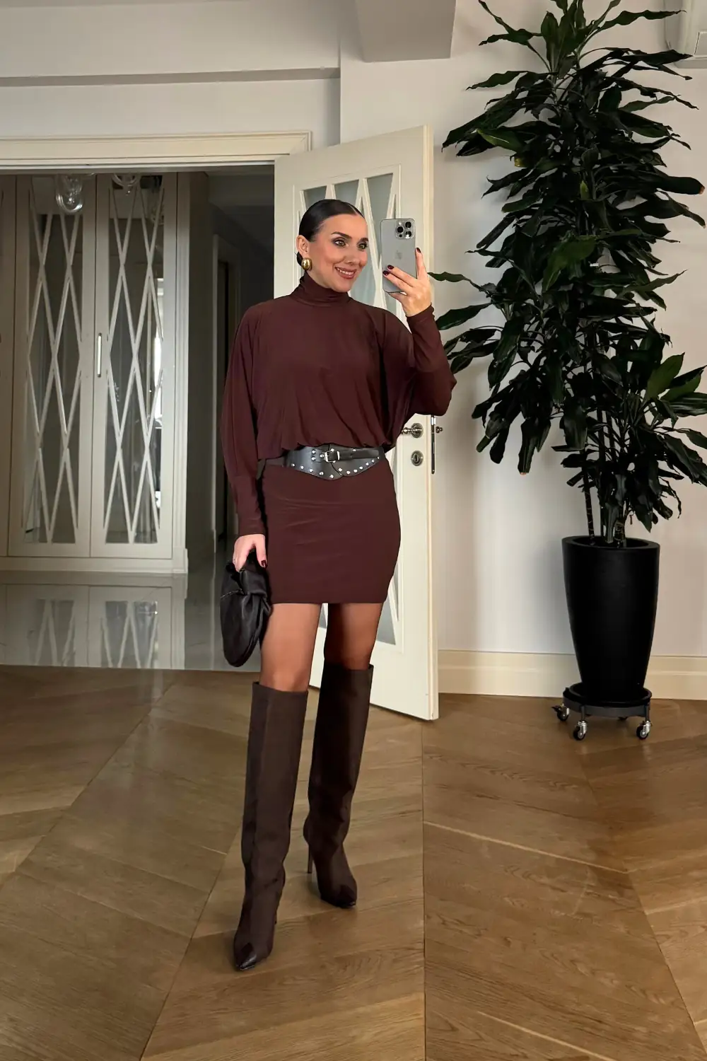 Yarasa Kol Kemerli Mini Elbise 8
