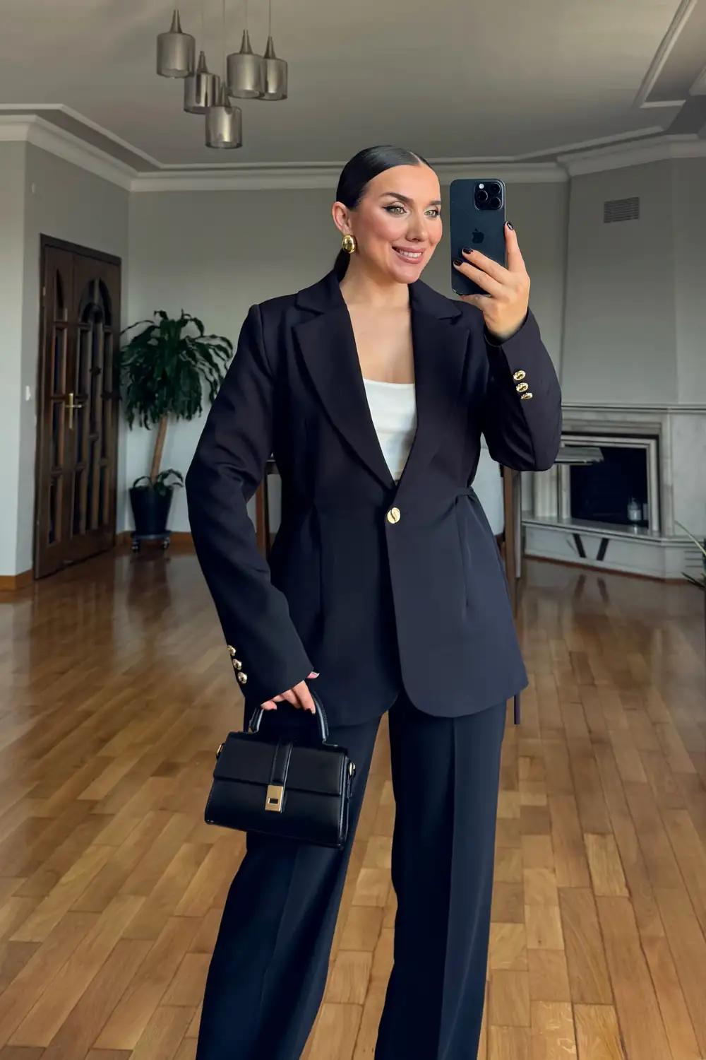 Bağlama Detaylı Blazer Kadın Ceket - SİYAH
