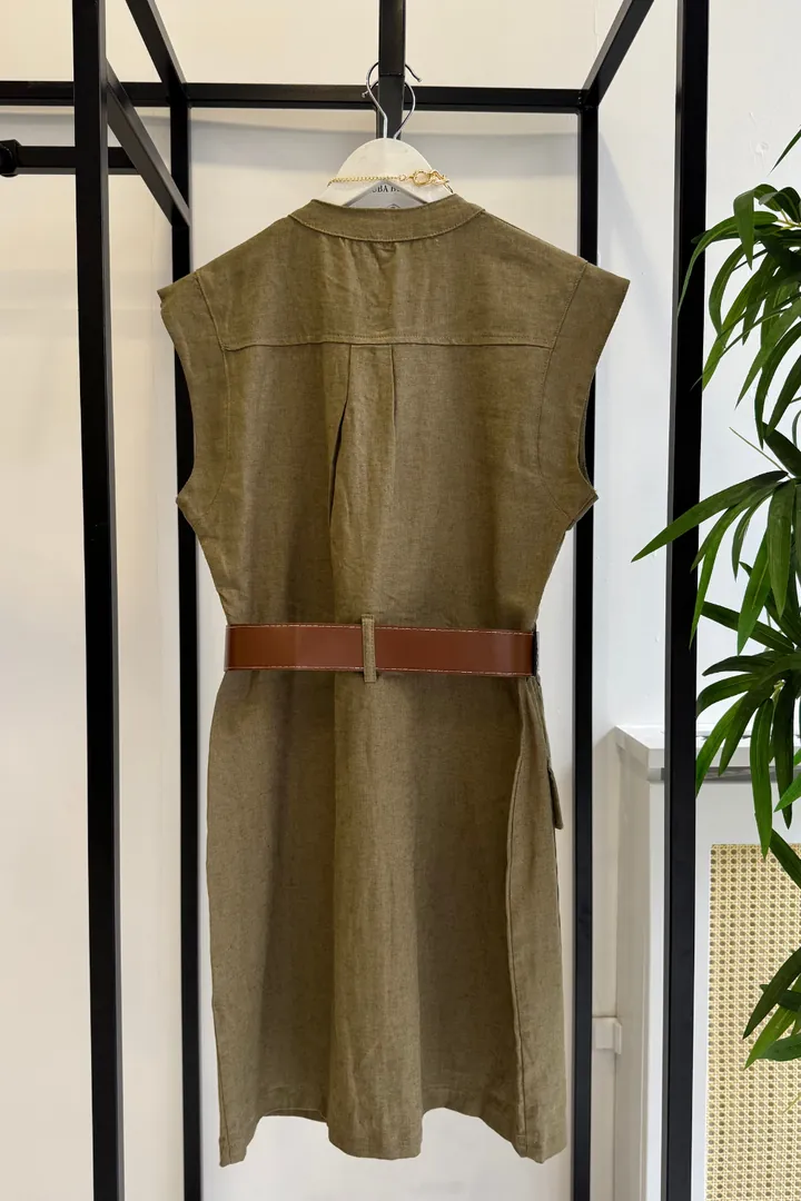 Kemerli Keten Mini Elbise 10