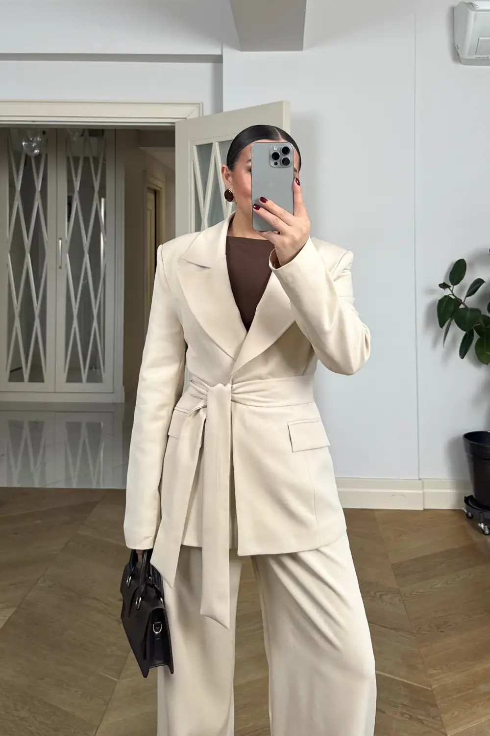 Fular Detaylı Blazer Kadın Ceket - Bej