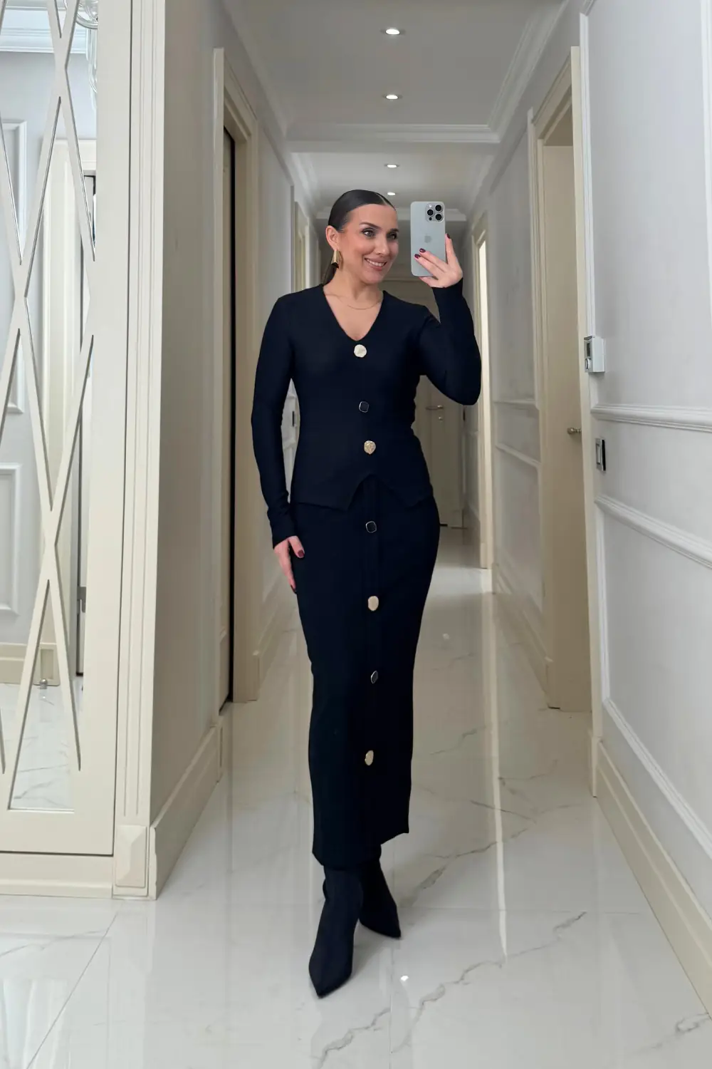 Düğmeli Fitilli Kalem Etek 3