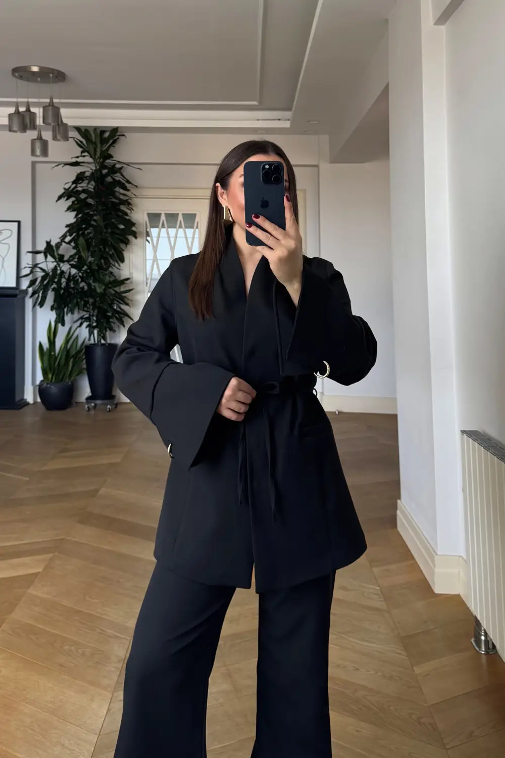 Dik Yaka Blazer Ceket Pantolon Kadın Takım - SİYAH