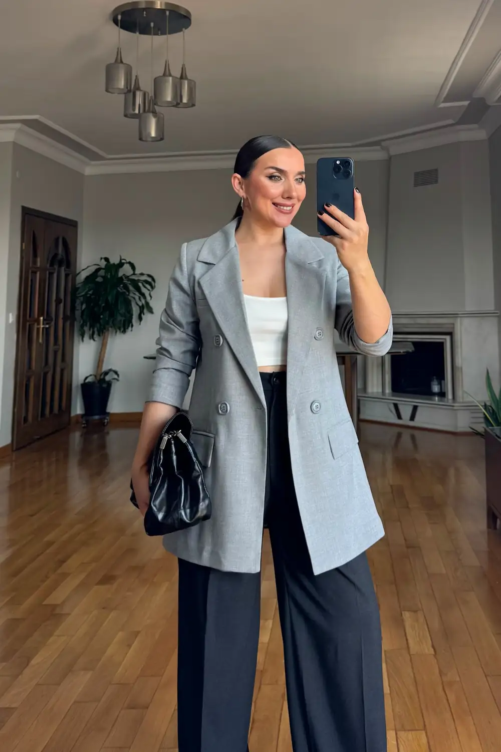Kruvaze Blazer Kadın Ceket - Gri