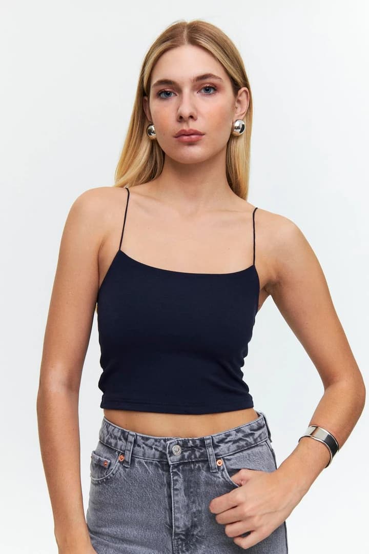 İp Asklı Crop Top - Lacivert