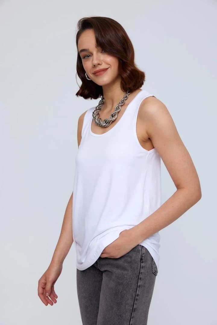 Basic U Yaka Kadın Atlet - Beyaz