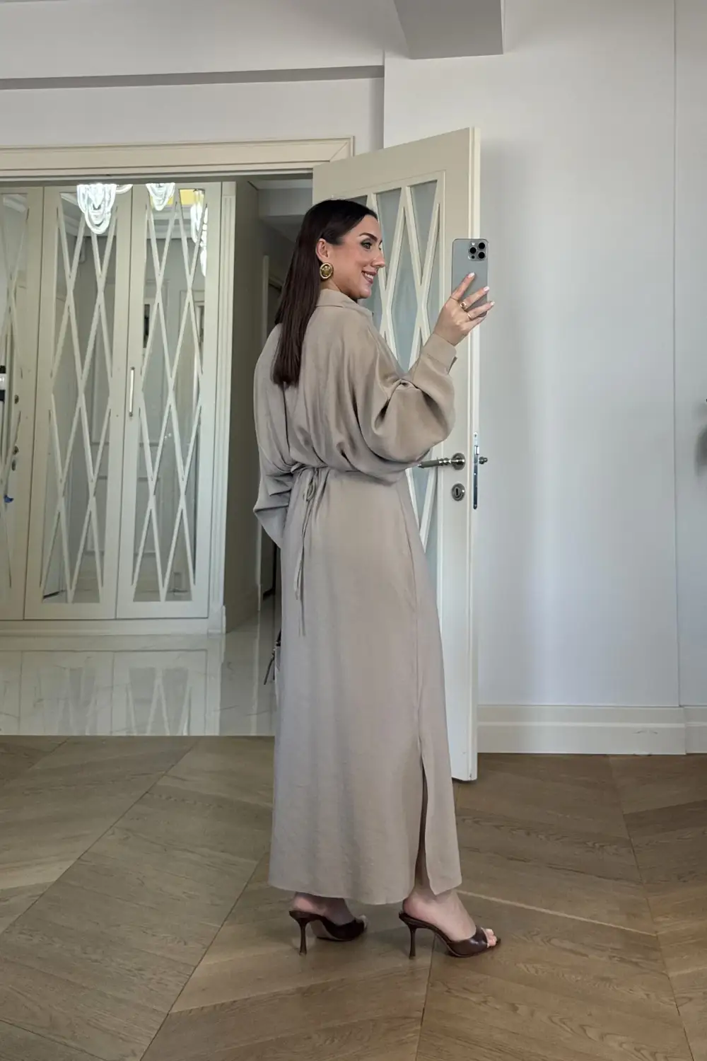 Kuşak Detaylı Uzun Kollu Gömlek Elbise 6