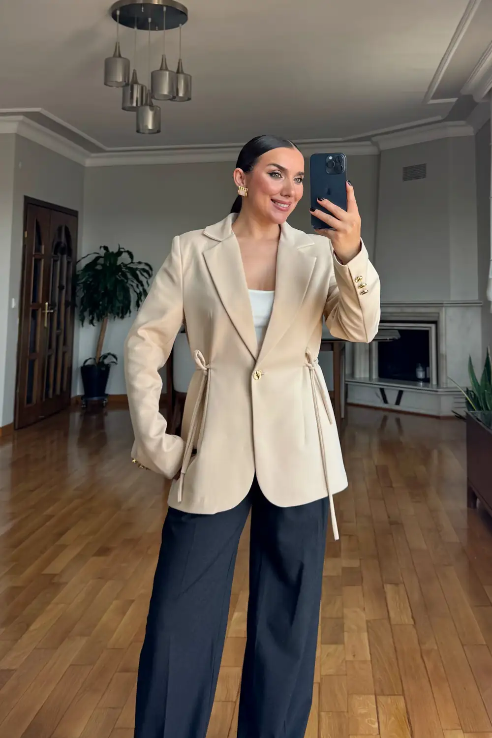 Bağlama Detaylı Blazer Kadın Ceket - Bej