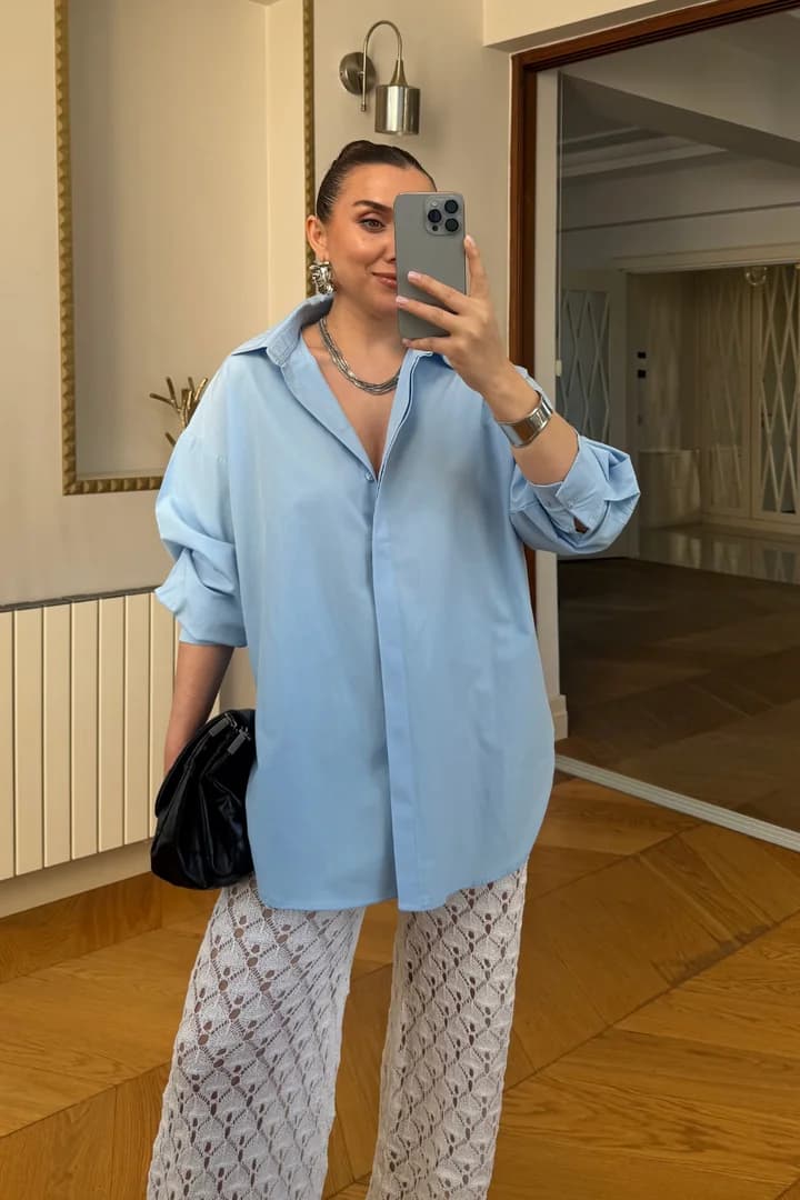 Uzun Kollu Poplin Kadın Gömlek 1