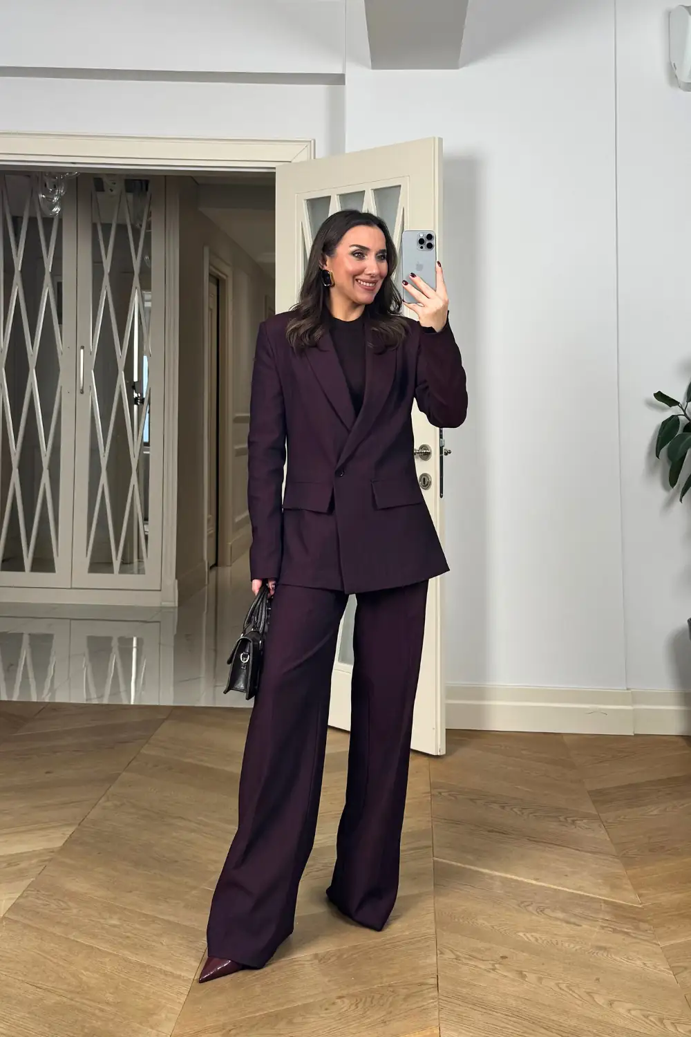 Kruvaze Çizgili Blazer Ceket Pantolon Kadın Takım - BORDO