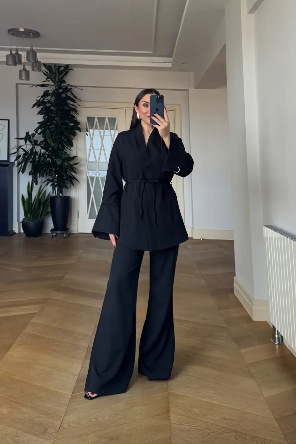 Dik Yaka Blazer Ceket Pantolon Kadın Takım - SİYAH