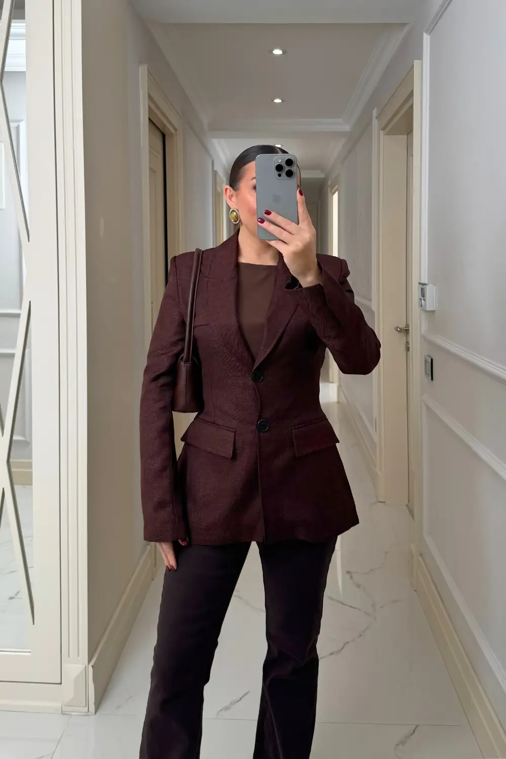 Vücuda Oturan Blazer Kadın Ceket - Acı Kahve