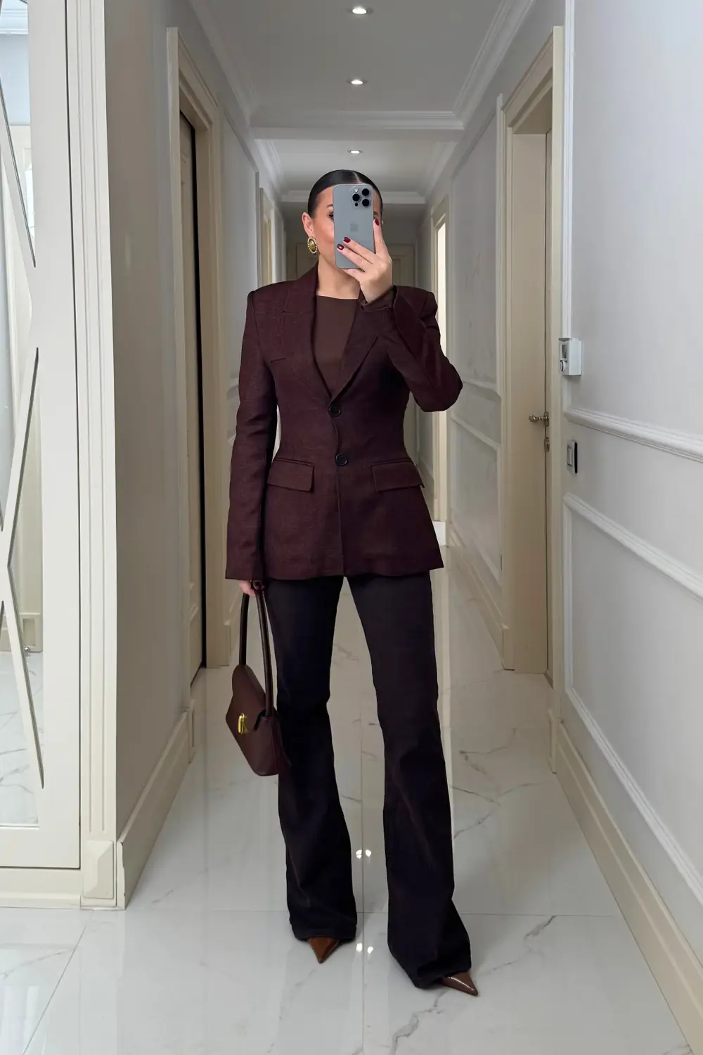 Vücuda Oturan Blazer Kadın Ceket - Acı Kahve