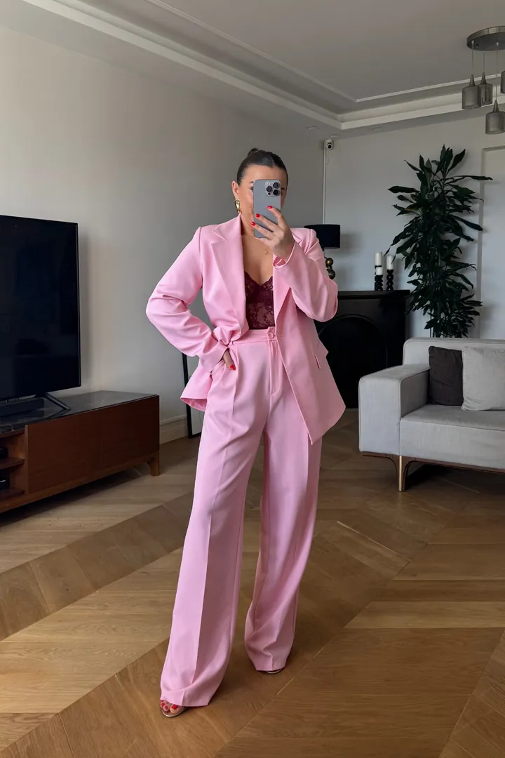 Tek Düğmeli Kadın Ceket - Pembe