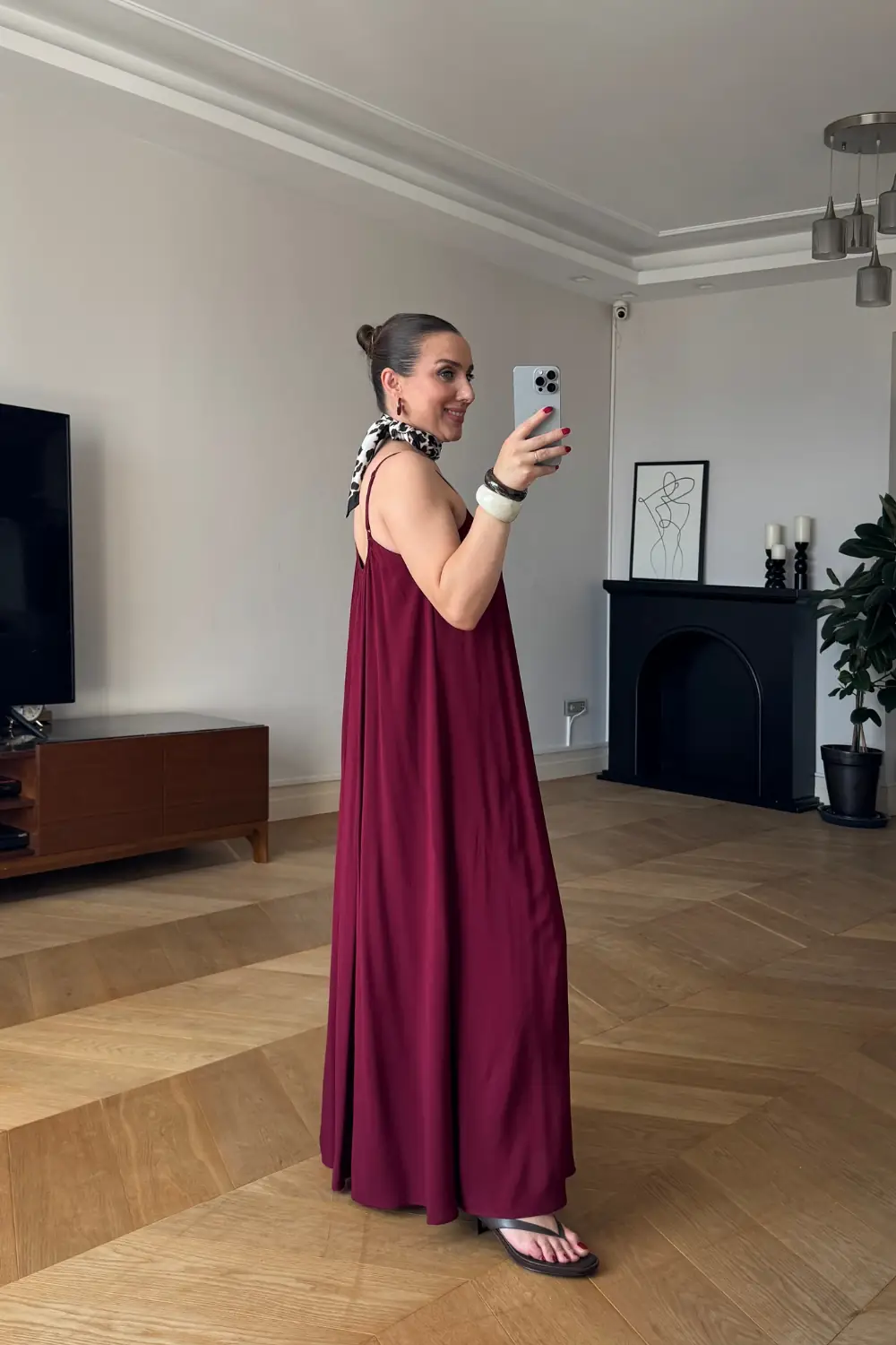 Ayarlanabilir Askılı Dökümlü Midi Elbise 4
