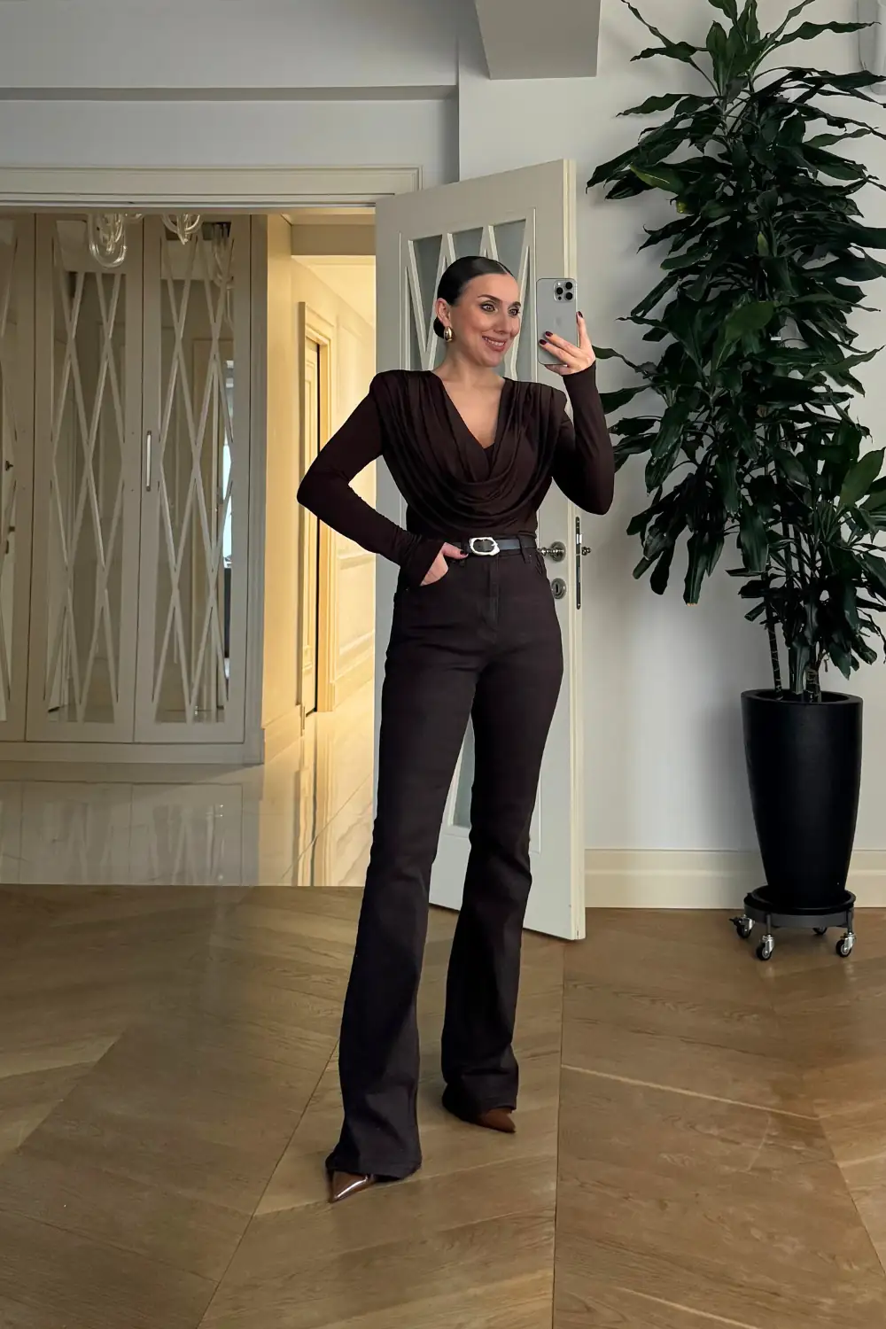 Yüksek Bel İspanyol Paça Denim Kadın Pantolon 2