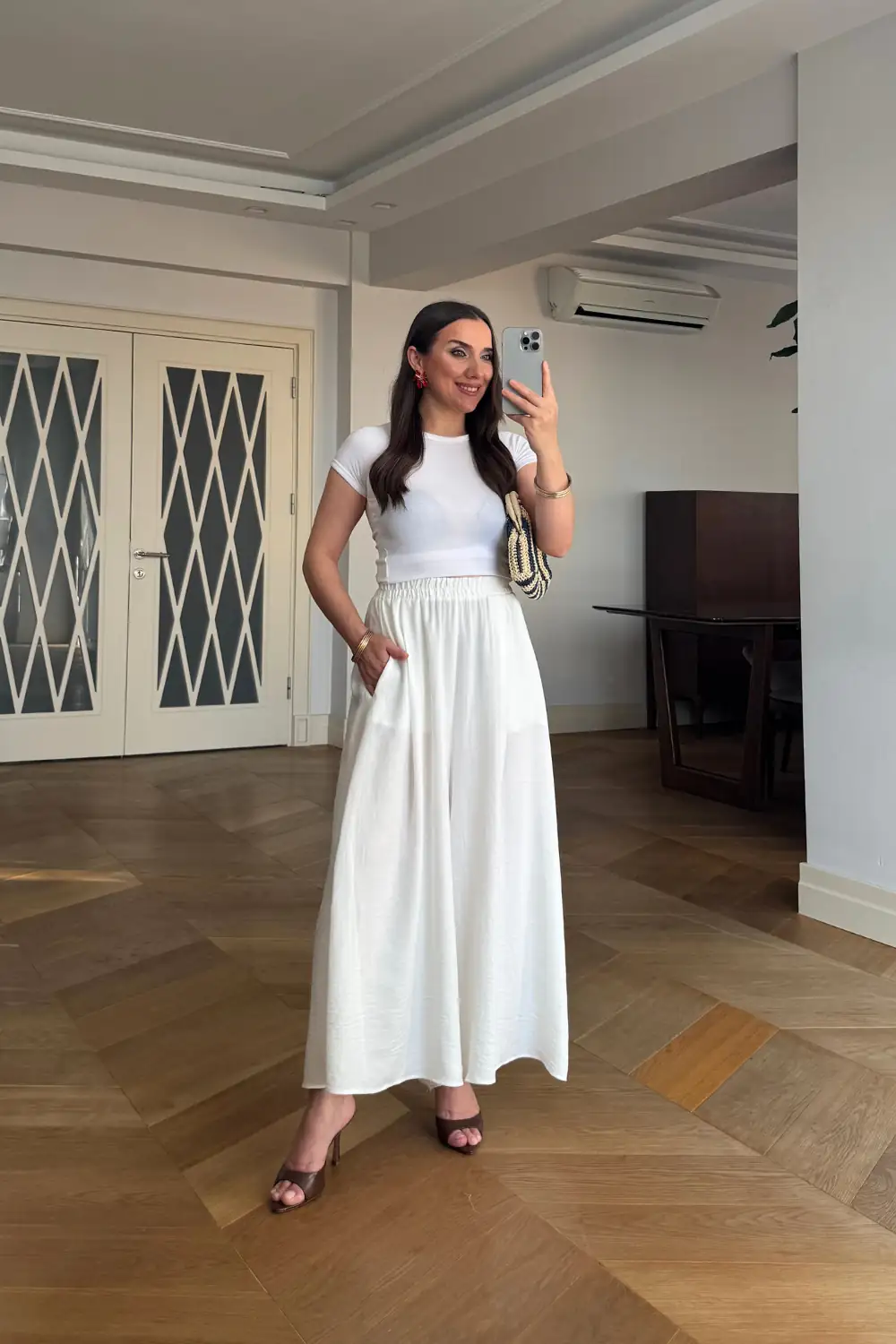 Etek Görünümlü Geniş Paça Kadın Pantolon - Beyaz