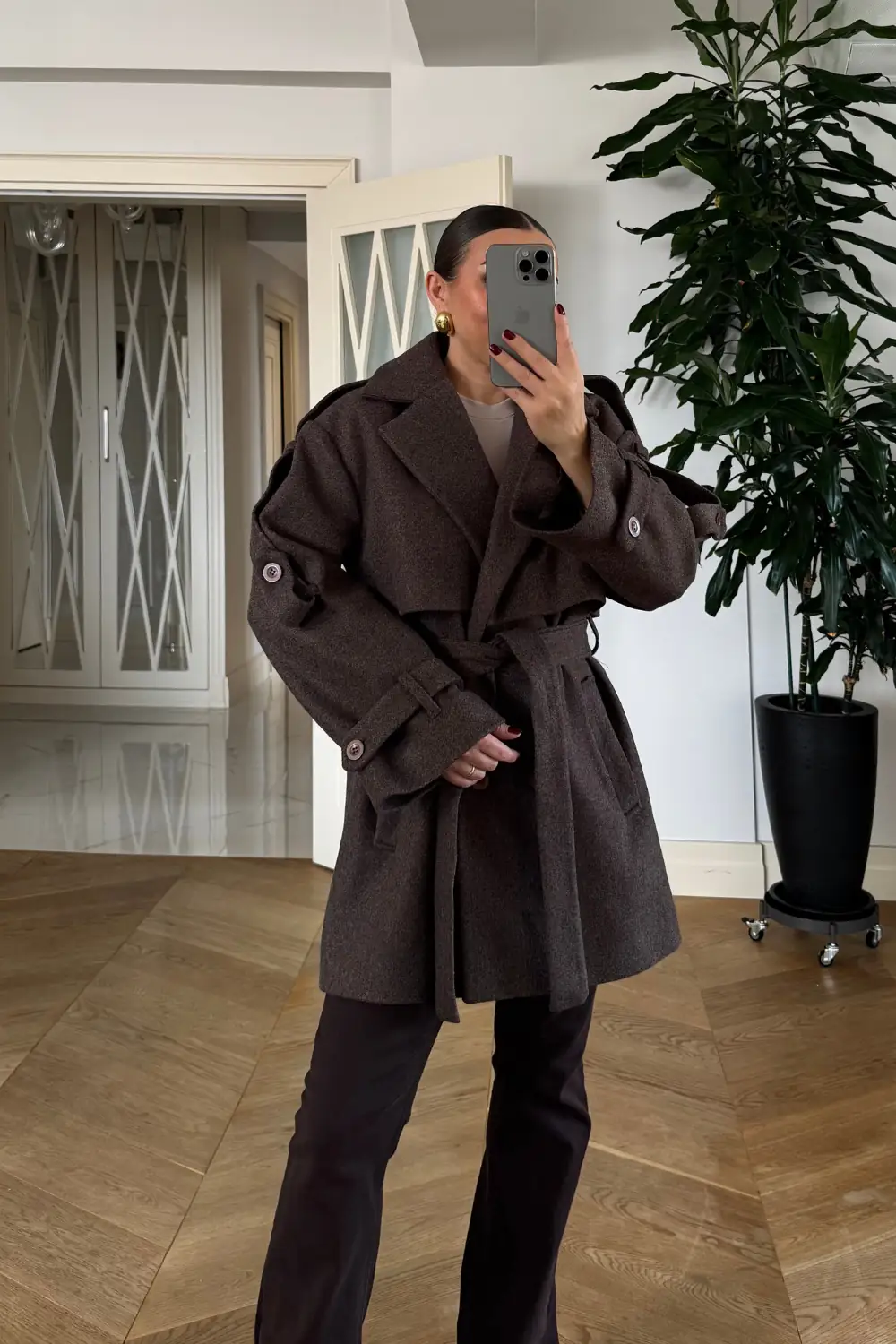 Kruvaze Yaka Kaşe Kadın Kaban 6