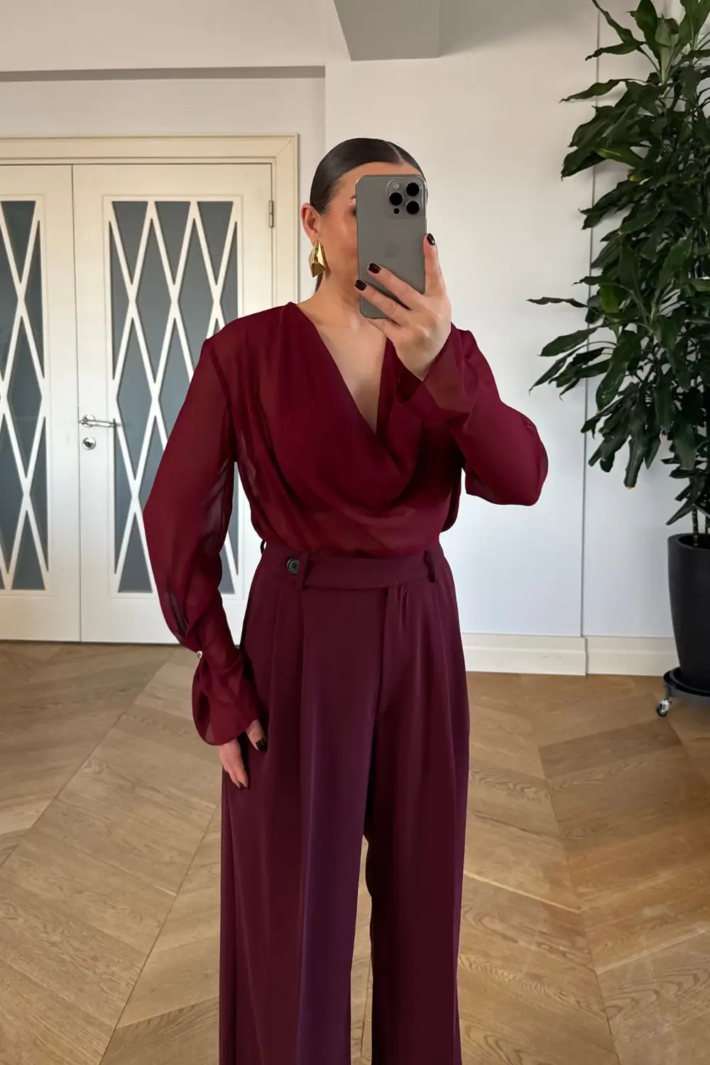 Degaje Yaka Kol Detaylı Bluz - BORDO
