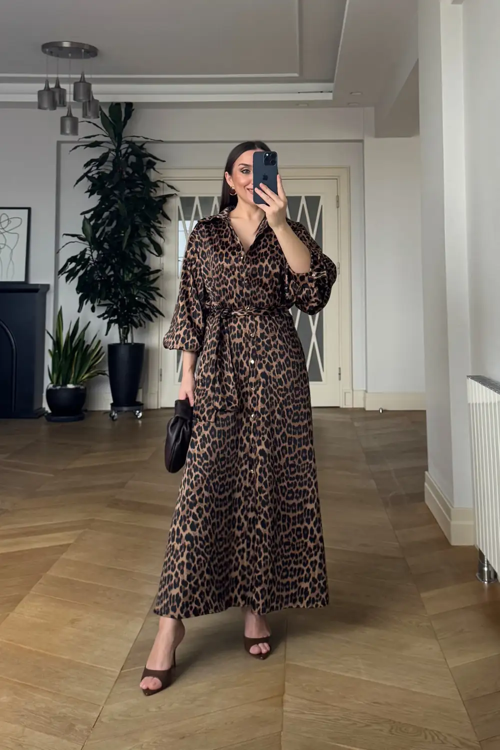Leopar Desenli Gömlek Elbise 2