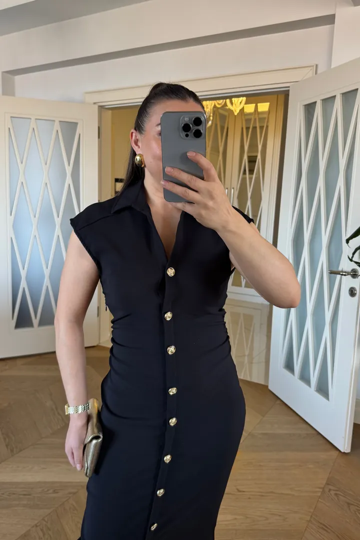Sıfır Kol Beli Büzgülü Midi Elbise 4