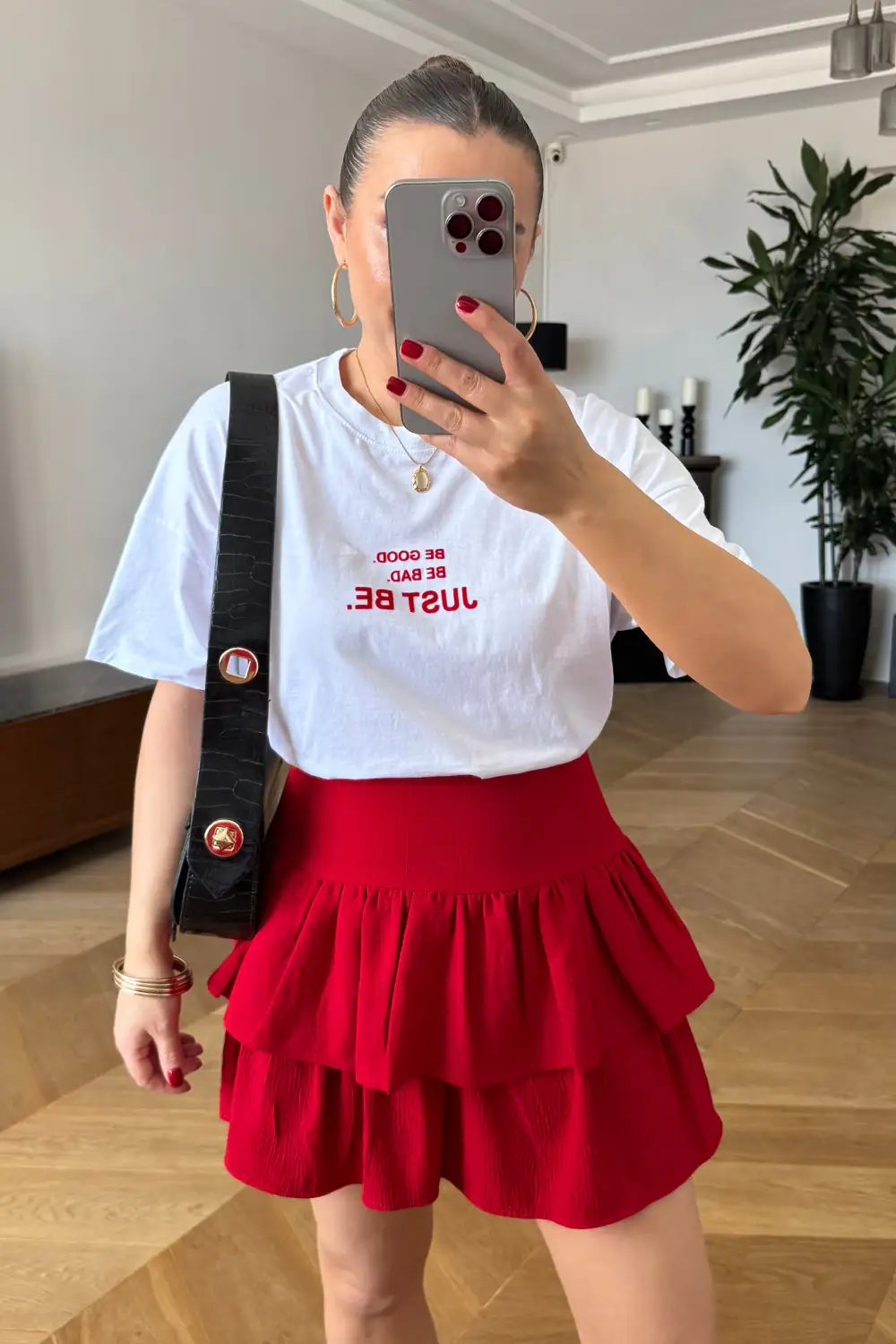 Volanlı Mini Şort Etek - Kırmızı