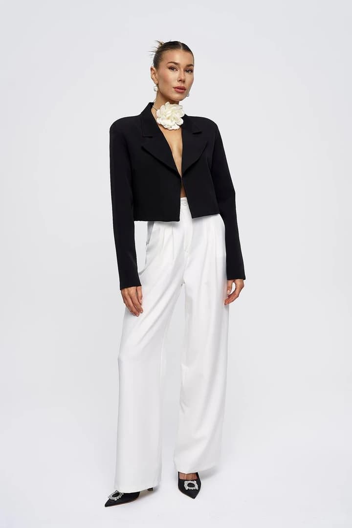 Vatkalı Blazer Crop Kadın Ceket - SİYAH