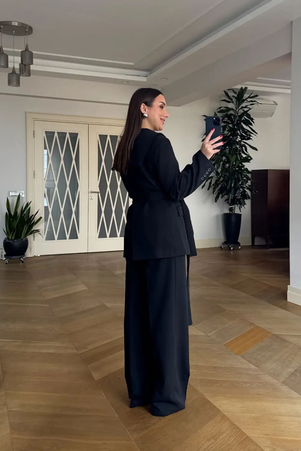 Pelerin Detaylı Blazer Ceket Pantolon Kadın Takım - SİYAH