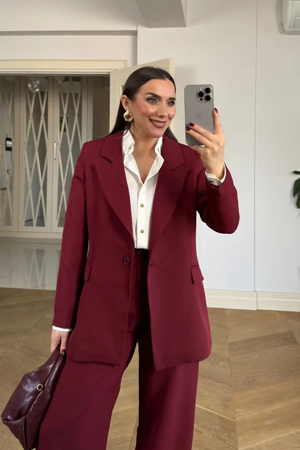 Tek Düğmeli Blazer Kadın Ceket - BORDO