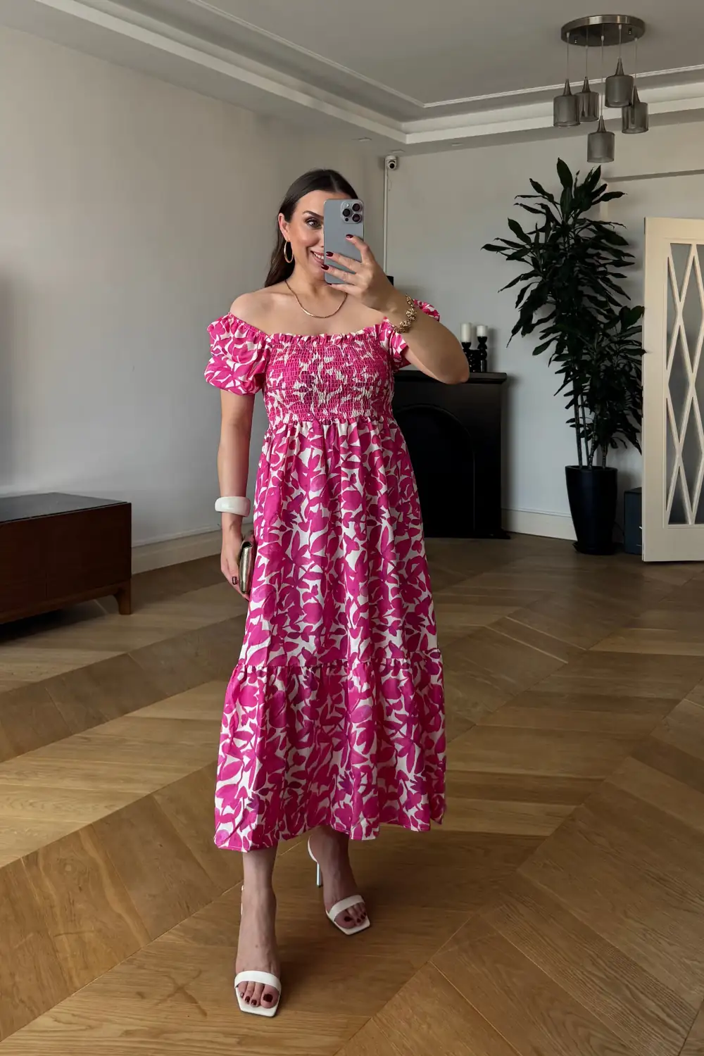 Desenli Gipe Detaylı Midi Elbise 1